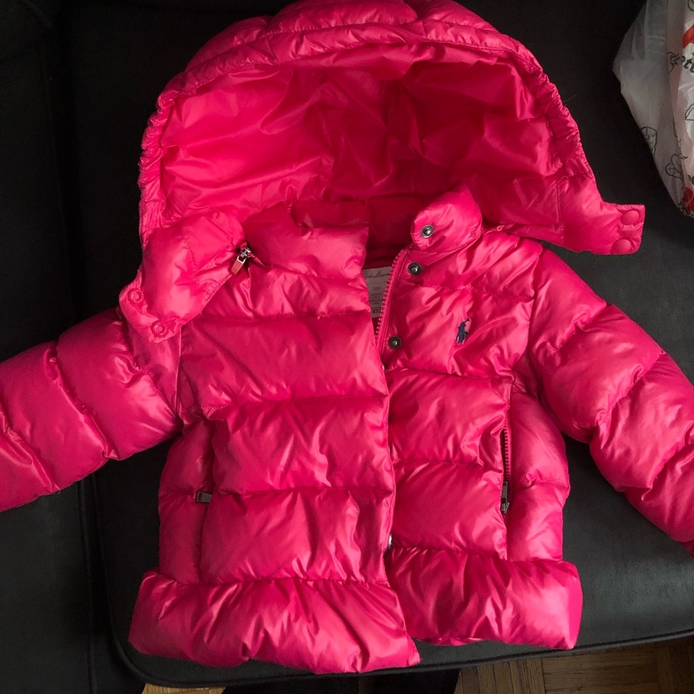 SZ 24 months pink down hooded peplum jacket.